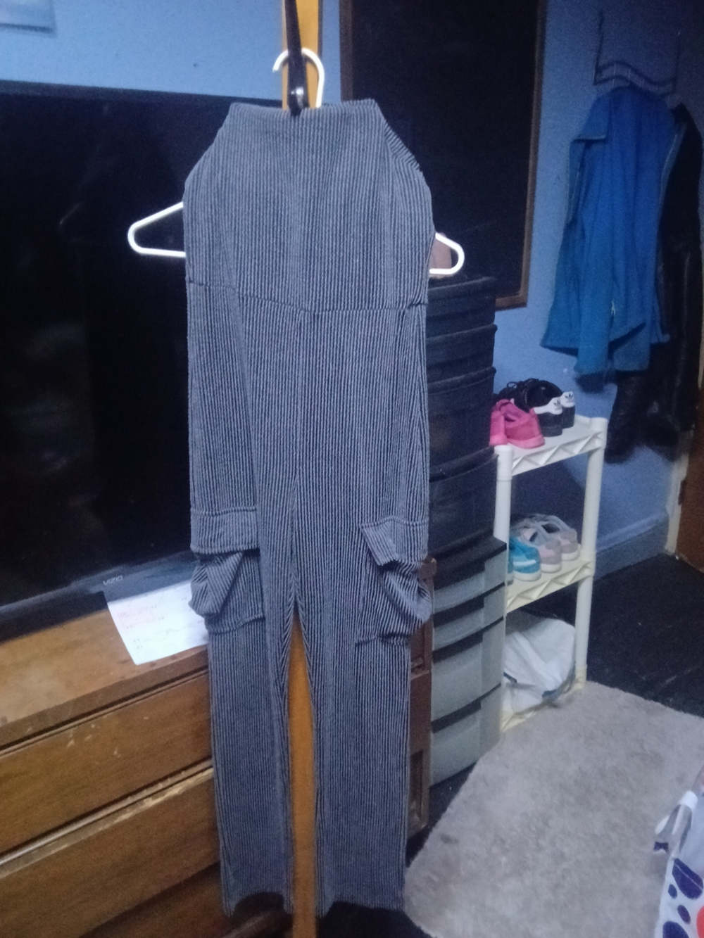 Striped Gray Women’s Jumpsuit with Cargo Pockets